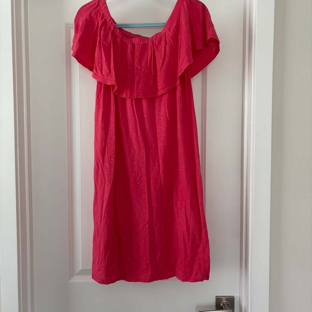 Velvet by Graham & Spencer Off-the-Shoulder Slub Cotton Dress coral-red SZ Med